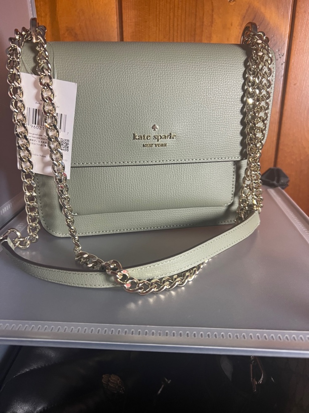 kate spade mint green leather crossbody bag with gold chain